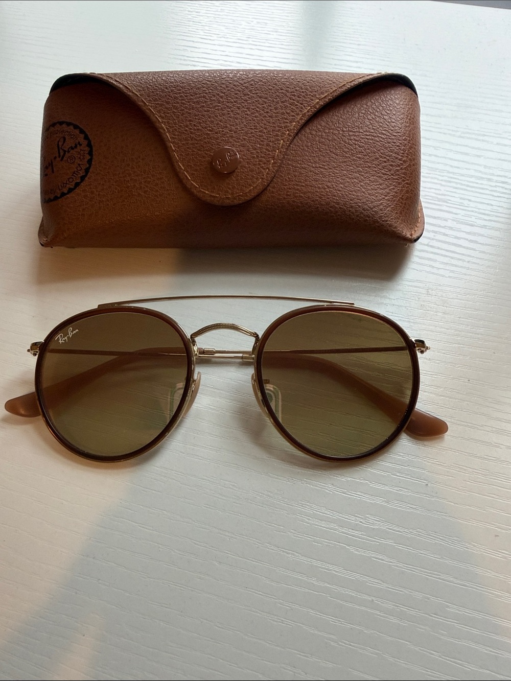 Ray-Ban Women’s Brown Frame with Orange Tinted Lens Round Sunglasses